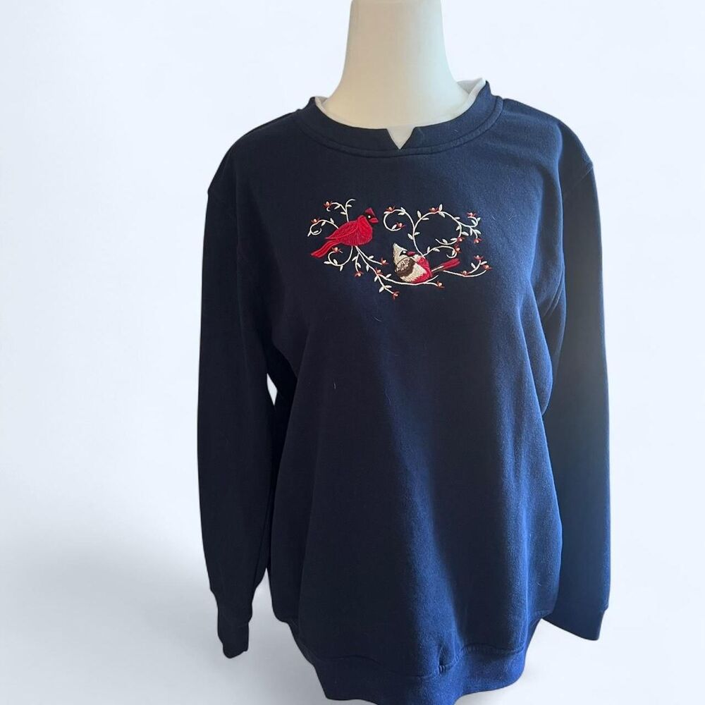 Women's Navy and Blue Cardinal Crewneck Sweater